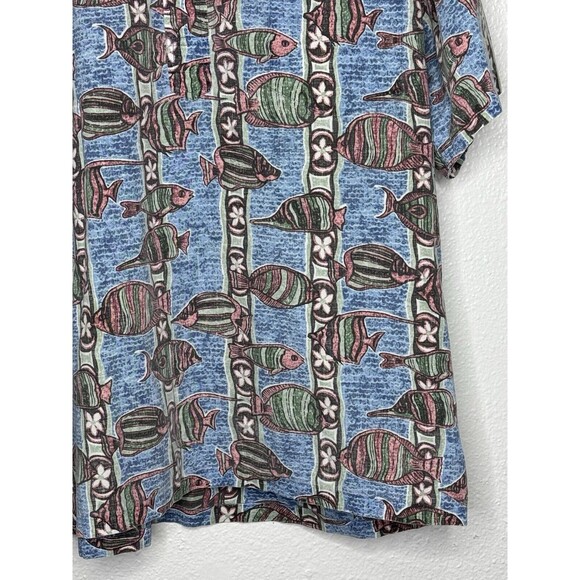 VTG Reyn Spooner Mens Four Button Down Hawaiian Shirt Floral Fish Design XL USA - Picture 5 of 16